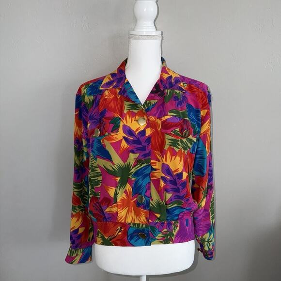 Adam Douglass Jackets & Blazers - Vintage Adam Douglas 100% Silk Women’s Jacket Blazer Retro Tropical Size S